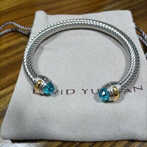 David Yurman Cable Classics Color Bracelet with Blue Topaz and 14k Yellow Gold